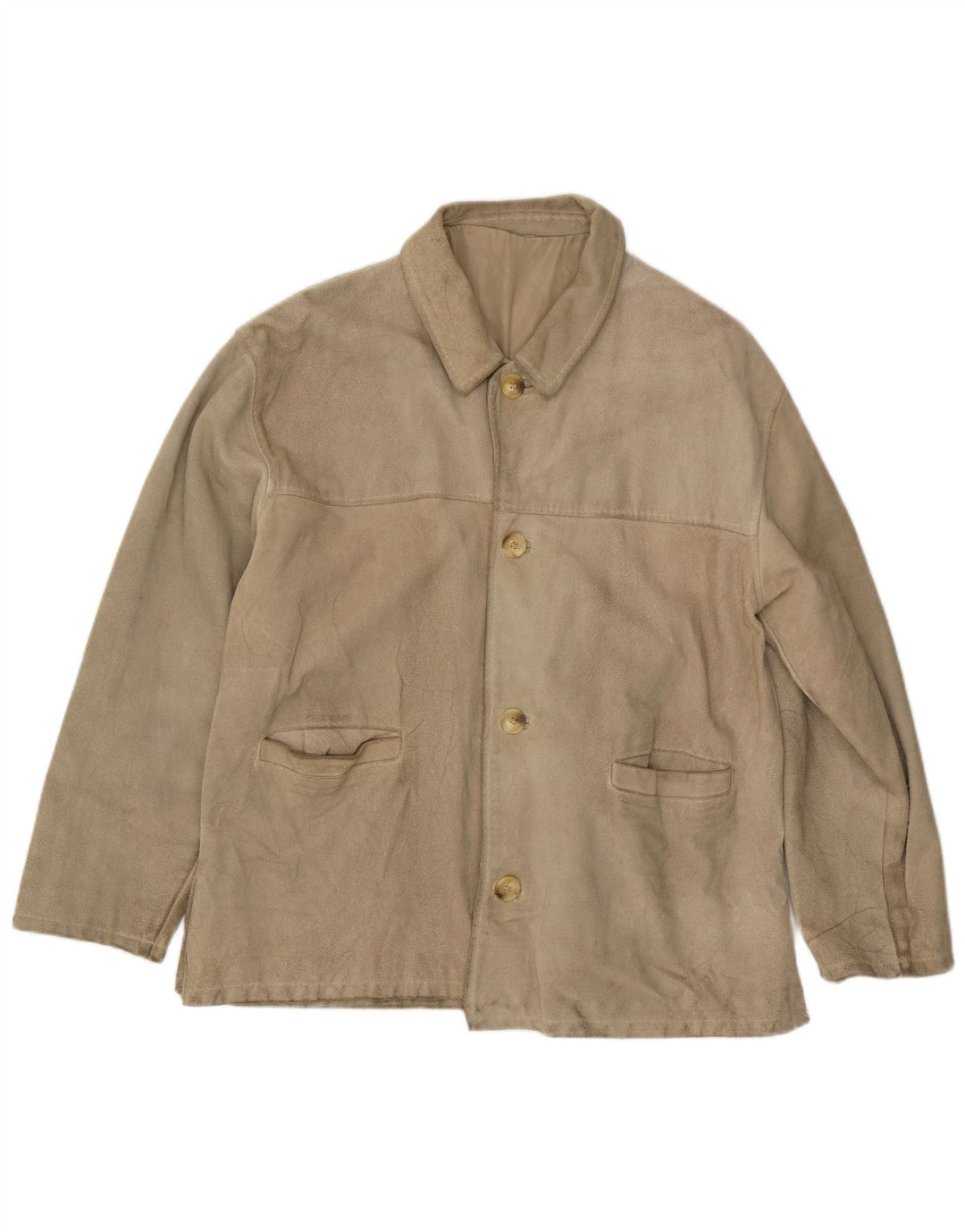 Vintage Mens Suede Jacket IT 48 Medium Beige Leather