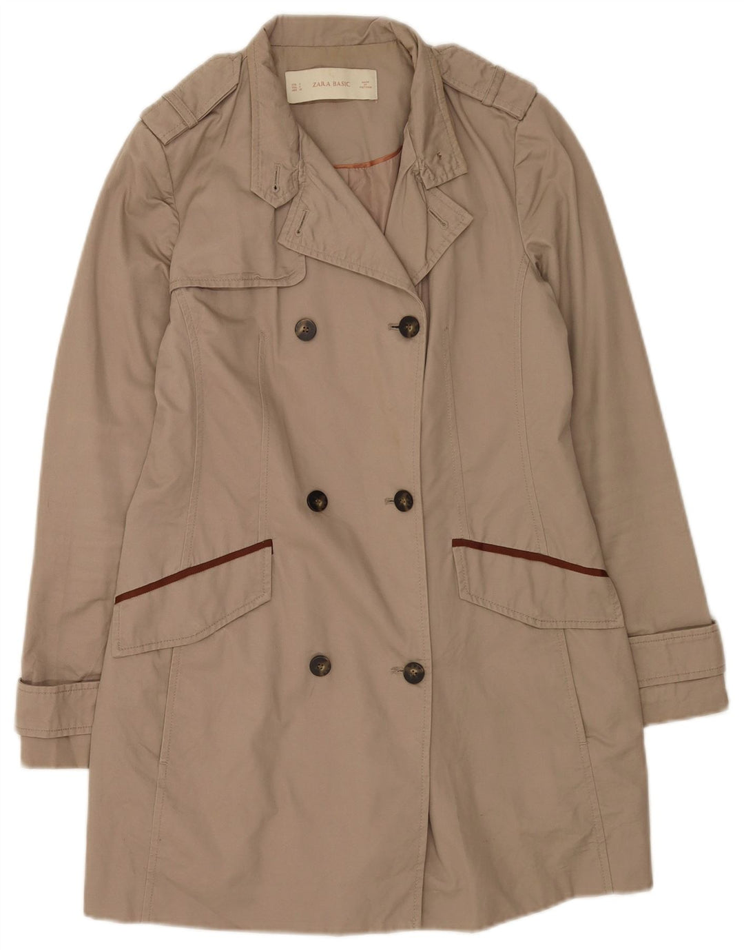 Zara Womens Trench Coat UK 10 Small Beige Cotton