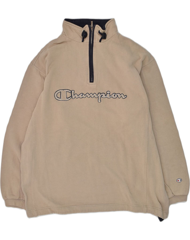 CHAMPION Boys Graphic Zip Neck Sweatshirt Jumper 13-14 Years Brown Cotton | Vintage Champion | Thrift | Second-Hand Champion | Used Clothing | Messina Hembry 