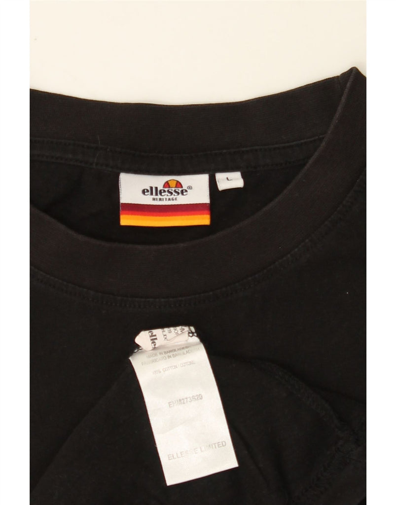 ELLESSE Mens Graphic T-Shirt Top Large Black Striped Cotton Vintage Ellesse and Second-Hand Ellesse from Messina Hembry 