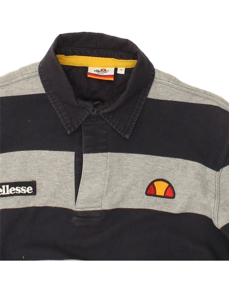 ELLESSE Mens Long Sleeve Rugby Polo Shirt Small Grey Striped Cotton | Vintage Ellesse | Thrift | Second-Hand Ellesse | Used Clothing | Messina Hembry 