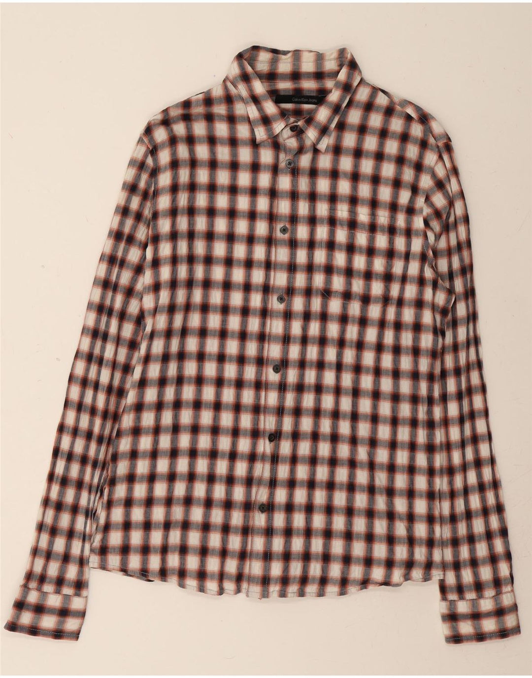 CALVIN KLEIN JEANS Mens Shirt Large Red Check Cotton Vintage Calvin Klein Jeans and Second-Hand Calvin Klein Jeans from Messina Hembry 