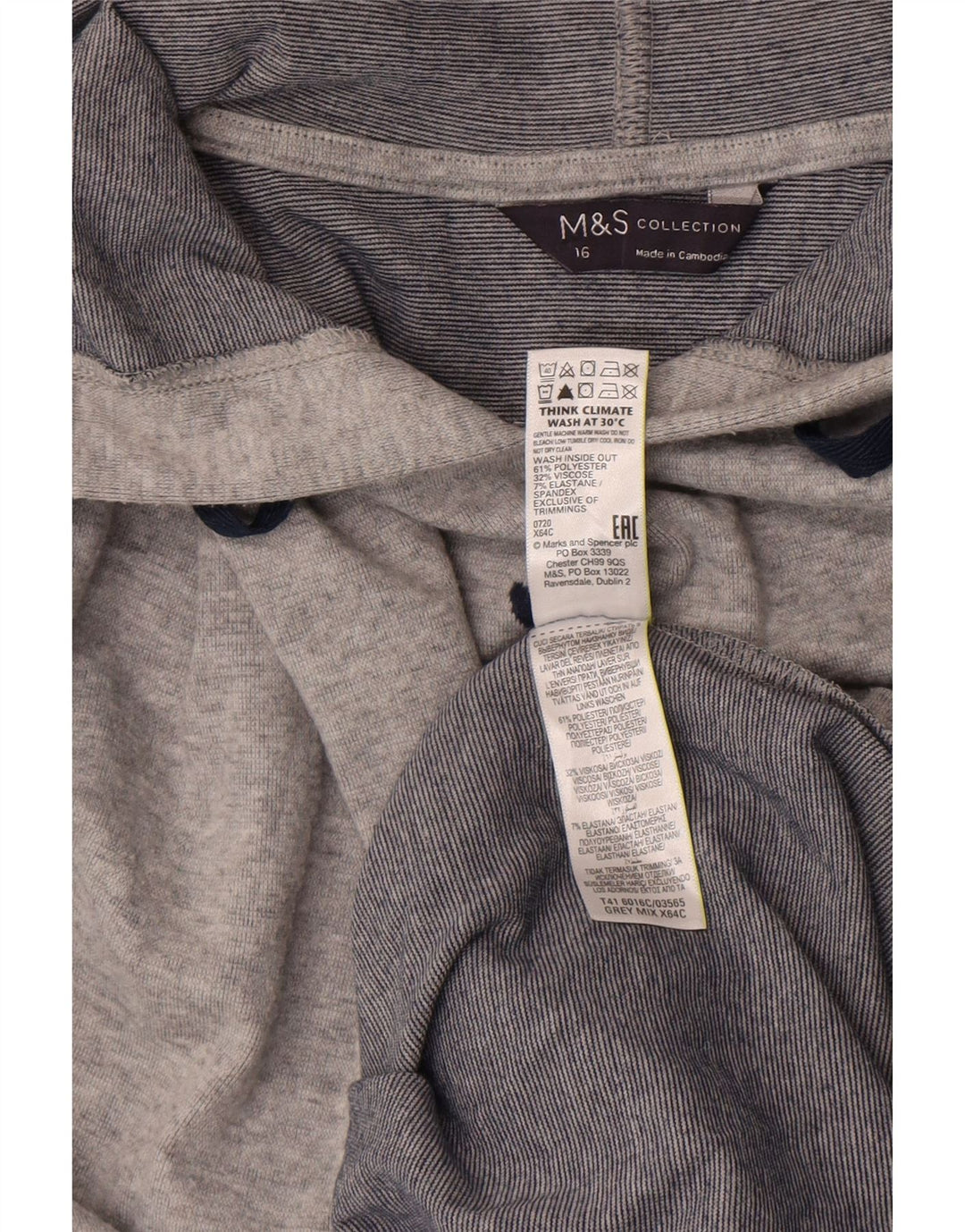 Marks & Spencer Womens Graphic Oversized Hoodie Jumper UK 16 Large Grey