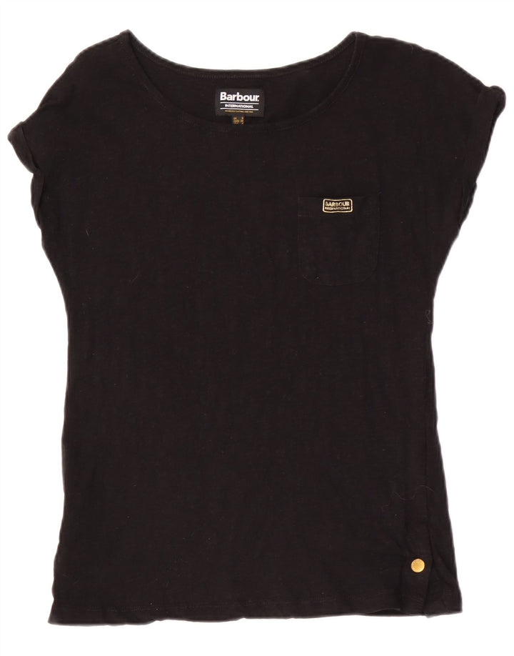 Barbour Womens T-Shirt Top UK 8 Small Black Cotton
