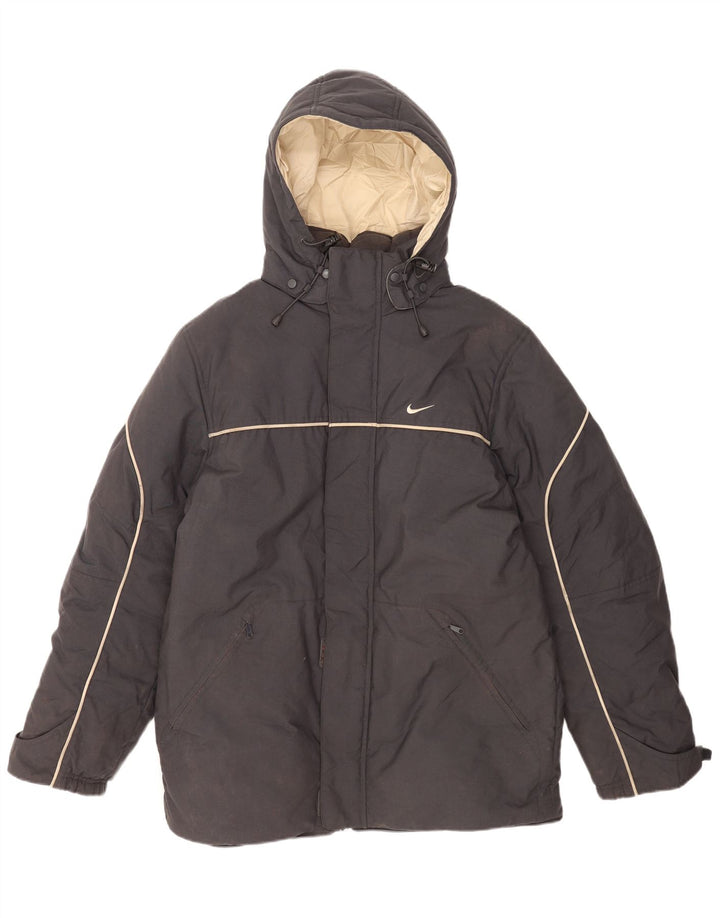 Nike Mens Hooded Padded Jacket UK 39/41 Medium Grey Nylon