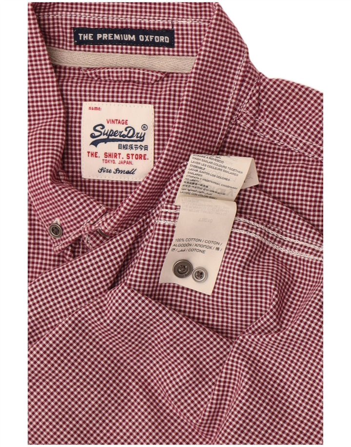 Superdry Mens Short Sleeve Shirt Small Burgundy Gingham Cotton