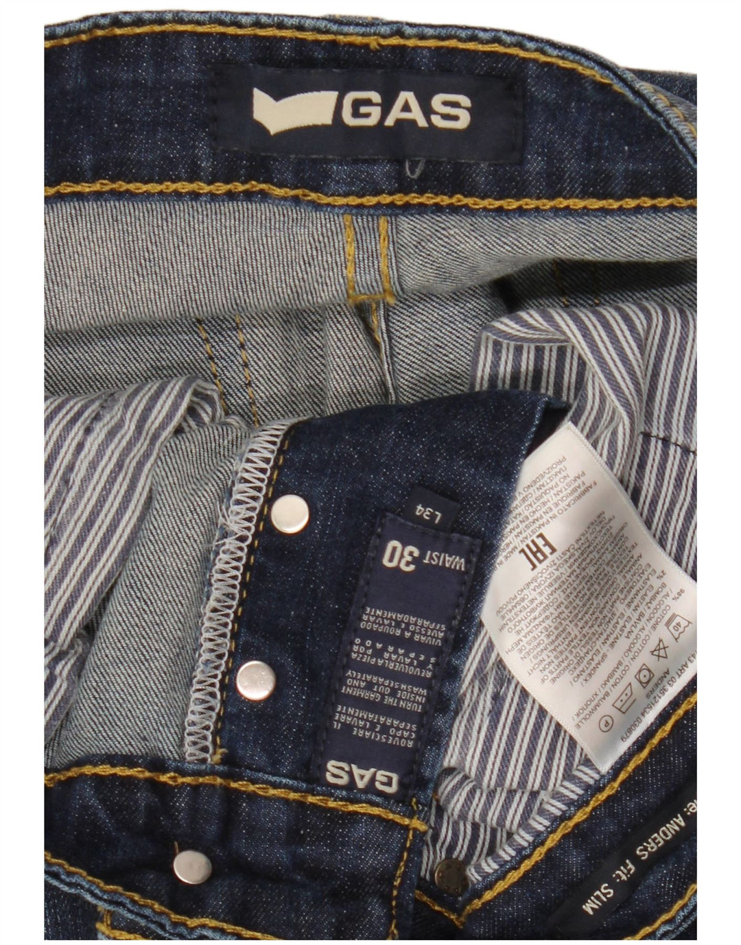 GAS Mens Anders Distressed Slim Jeans W30 L34 Navy Blue Cotton