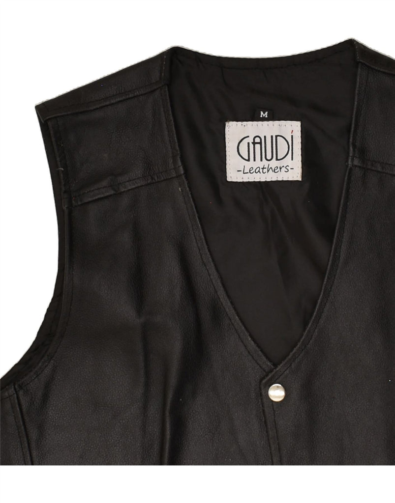 GAUDI Mens Western-City Graphic Leather Gilet UK 38 Medium Black Leather | Vintage Gaudi | Thrift | Second-Hand Gaudi | Used Clothing | Messina Hembry 