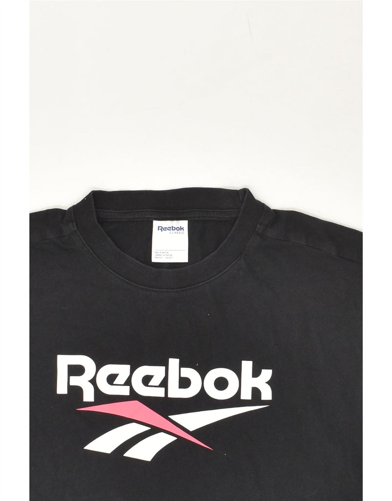 REEBOK Womens Oversized Crop Graphic T-Shirt Top UK 8/10 Small Black | Vintage Reebok | Thrift | Second-Hand Reebok | Used Clothing | Messina Hembry 