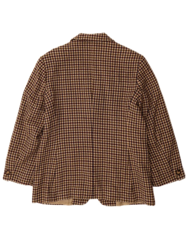Marella Womens 3 Button Blazer Jacket UK 18 XL Brown Houndstooth New Wool