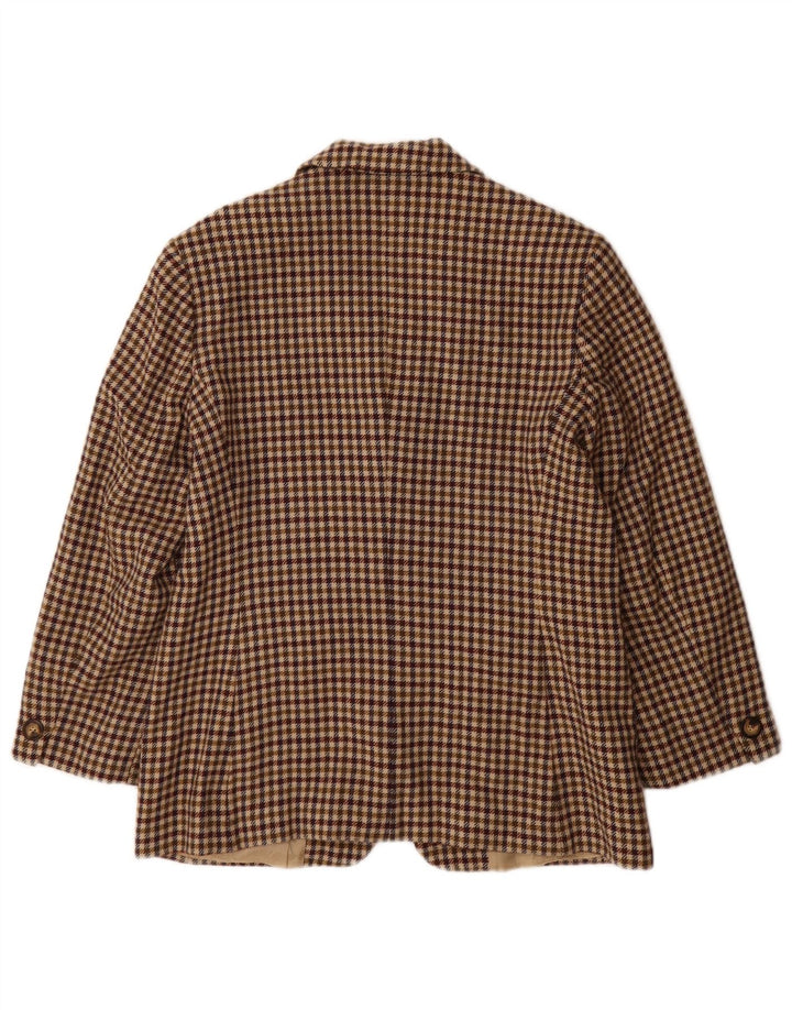 Marella Womens 3 Button Blazer Jacket UK 18 XL Brown Houndstooth New Wool