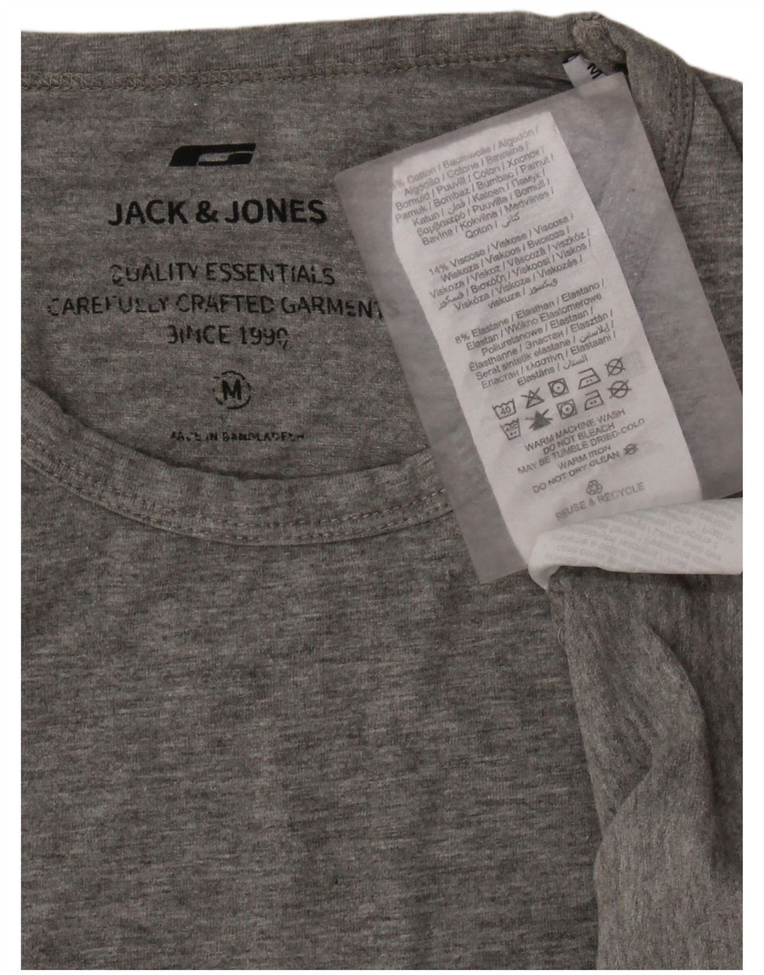 JACK & JONES Mens T-Shirt Top Medium Grey Flecked Cotton