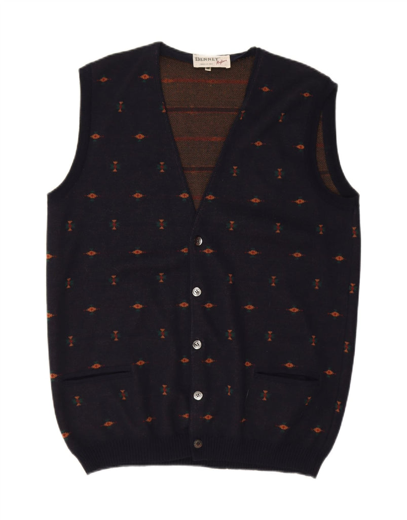 VINTAGE Mens Abstract Pattern Cardigan Sweater IT 52 Large Navy Blue Vintage Vintage and Second-Hand Vintage from Messina Hembry 