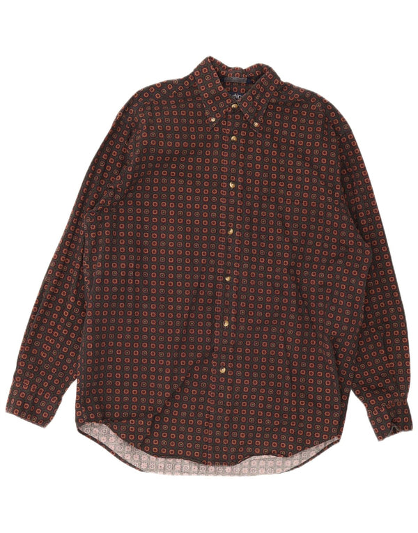 Nautica Mens Shirt Medium Brown Geometric Cotton