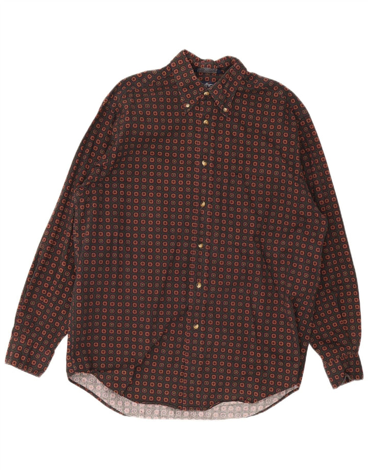Nautica Mens Shirt Medium Brown Geometric Cotton