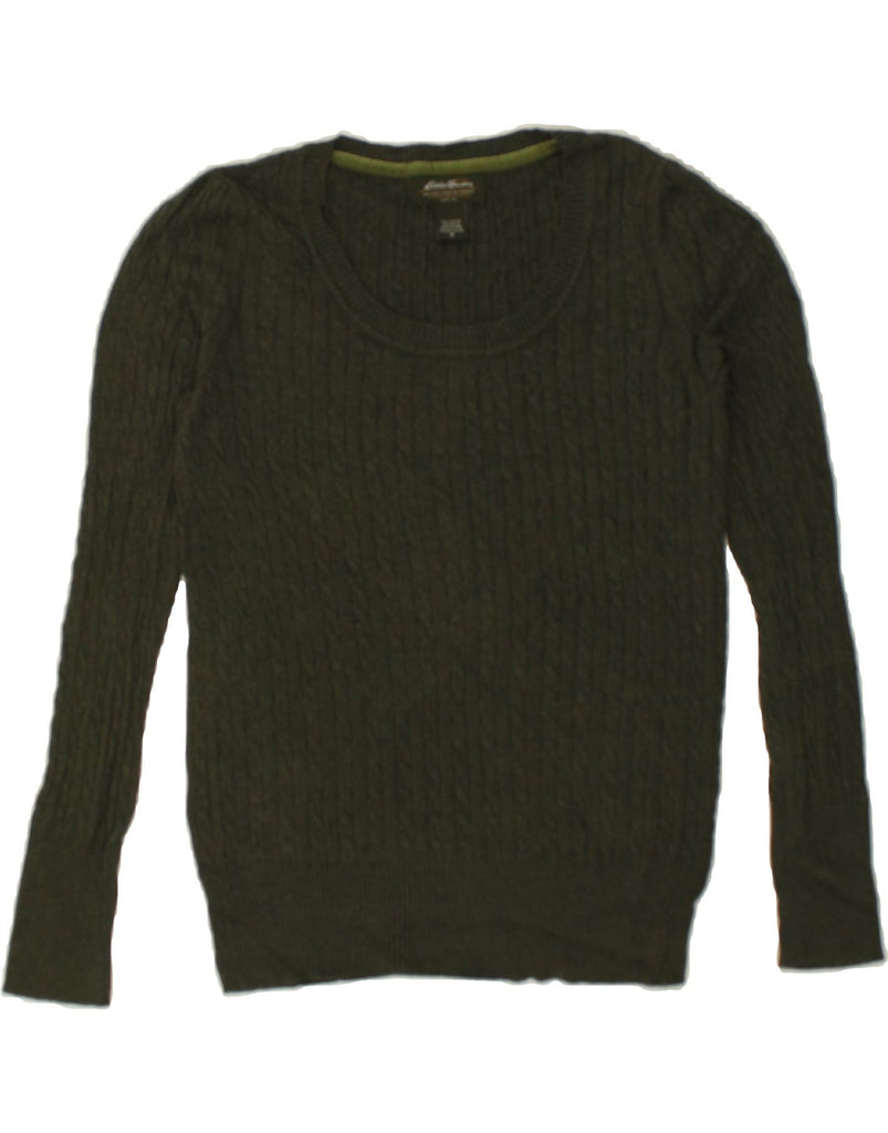 EDDIE BAUER Womens Crew Neck Jumper Sweater UK 14 Medium Green Cotton | Vintage Eddie Bauer | Thrift | Second-Hand Eddie Bauer | Used Clothing | Messina Hembry 