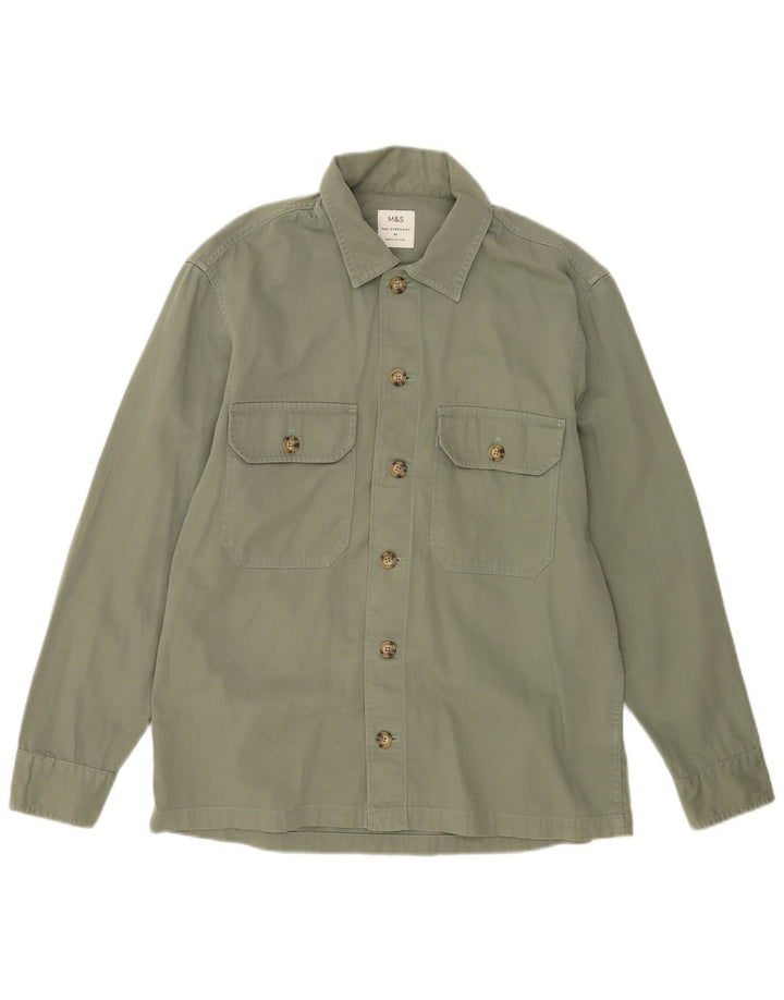 Marks & Spencer Mens Overshirt Shirt Medium Green Cotton