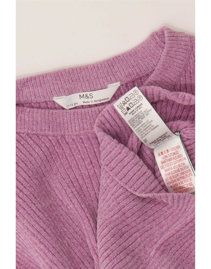 Marks & Spencer Girls Crop Top Long Sleeve 11-12 Years Pink Polyester