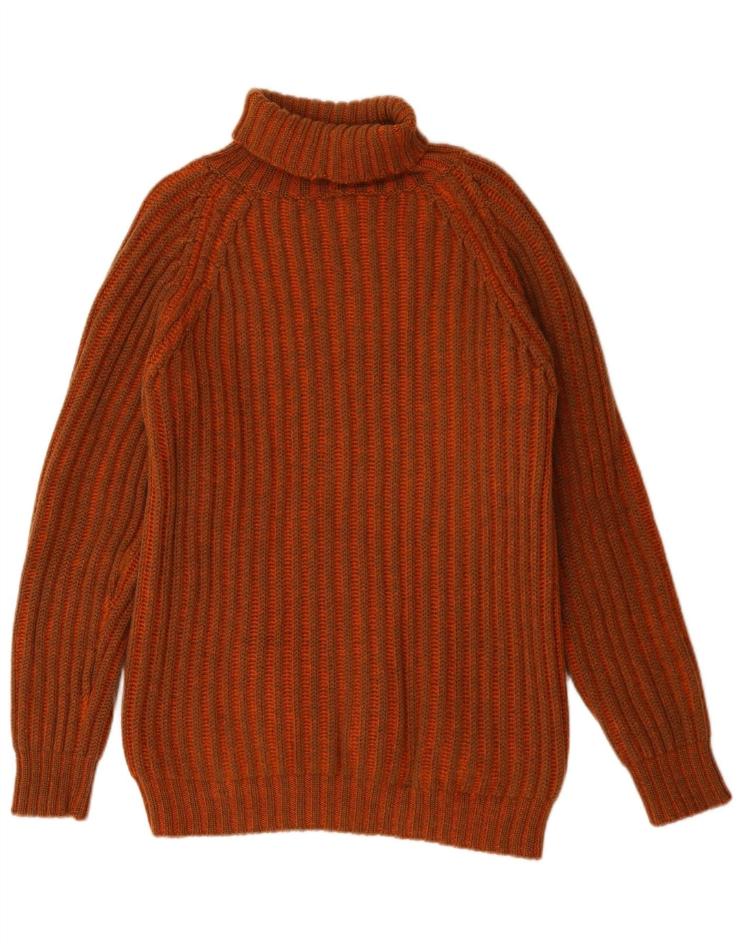 Vintage Mens Roll Neck Jumper Sweater Large Orange Striped Wool