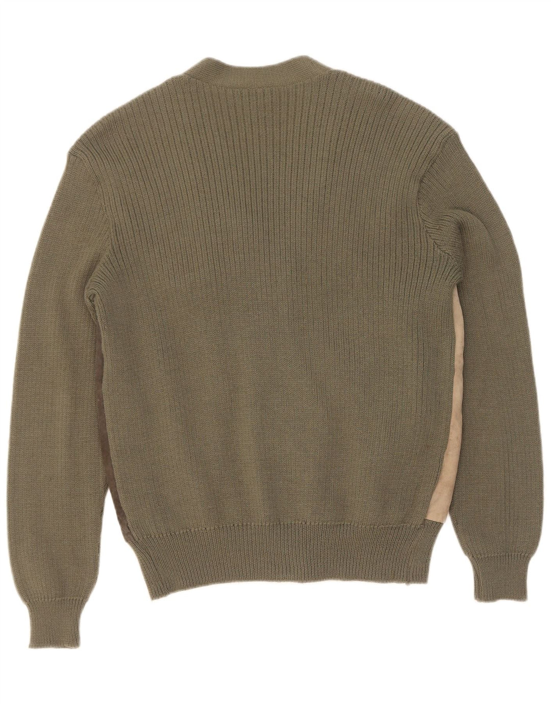 Vintage Mens Suede Cardigan Sweater IT 50 Medium Khaki Colourblock Wool