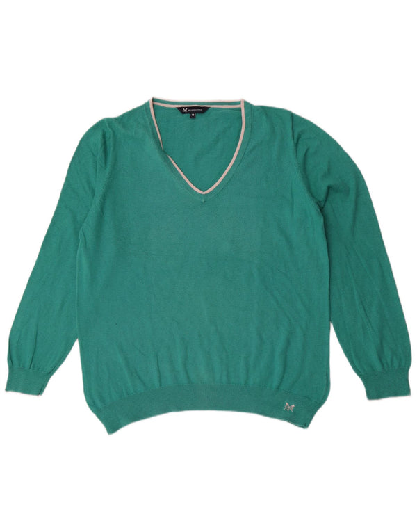 Crew Clothing Womens V-Neck Jumper Sweater UK 18 XL Green Cotton