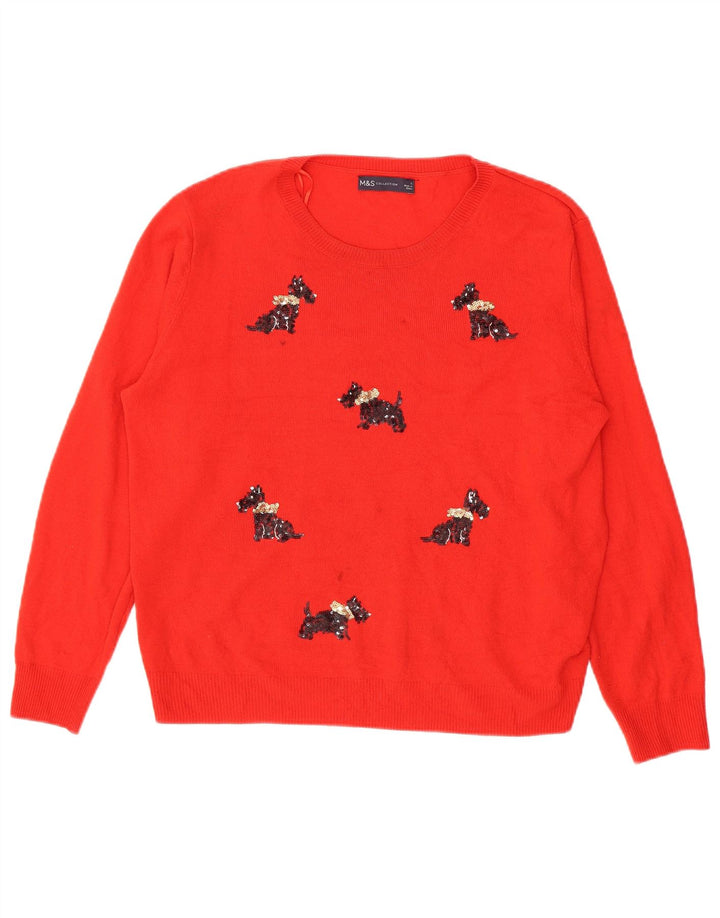 Marks & Spencer Womens Boat Neck Jumper Sweater UK 16 Large Red