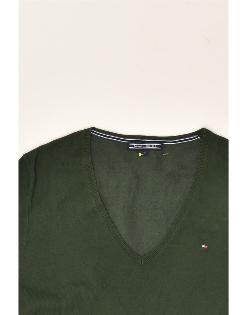 TOMMY HILFIGER Womens V-Neck Jumper Sweater UK 10 Small Green Cotton | Vintage Tommy Hilfiger | Thrift | Second-Hand Tommy Hilfiger | Used Clothing | Messina Hembry 