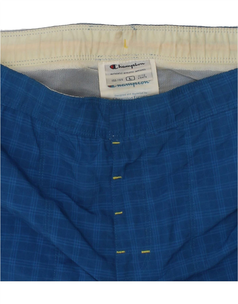 CHAMPION Boys Chino Shorts 11-12 Years Large Blue Check Polyester | Vintage Champion | Thrift | Second-Hand Champion | Used Clothing | Messina Hembry 