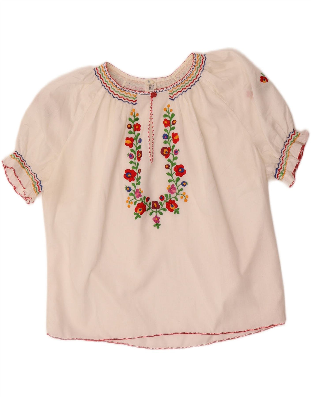 VINTAGE Womens Crop Blouse Top UK 16 Large White Floral Polyester