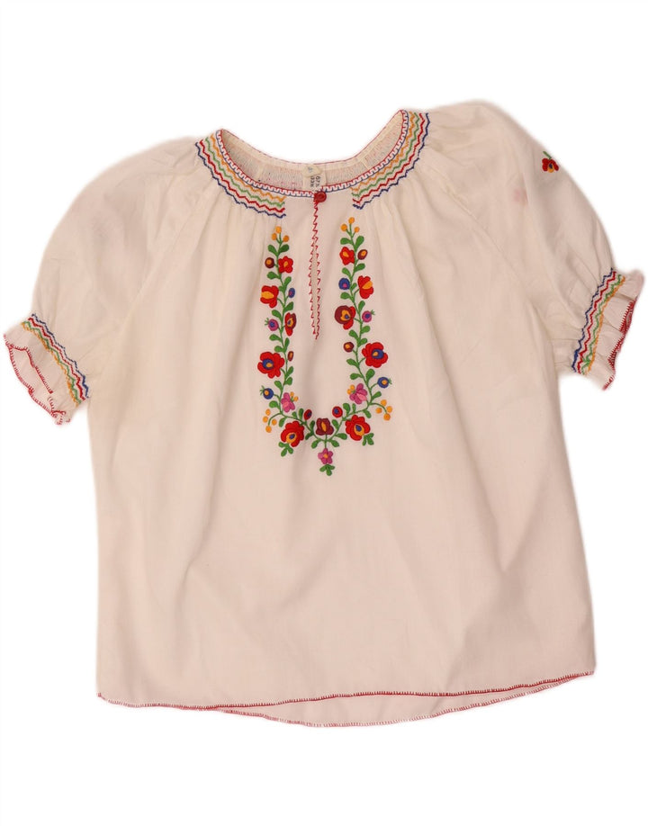 VINTAGE Womens Crop Blouse Top UK 16 Large White Floral Polyester