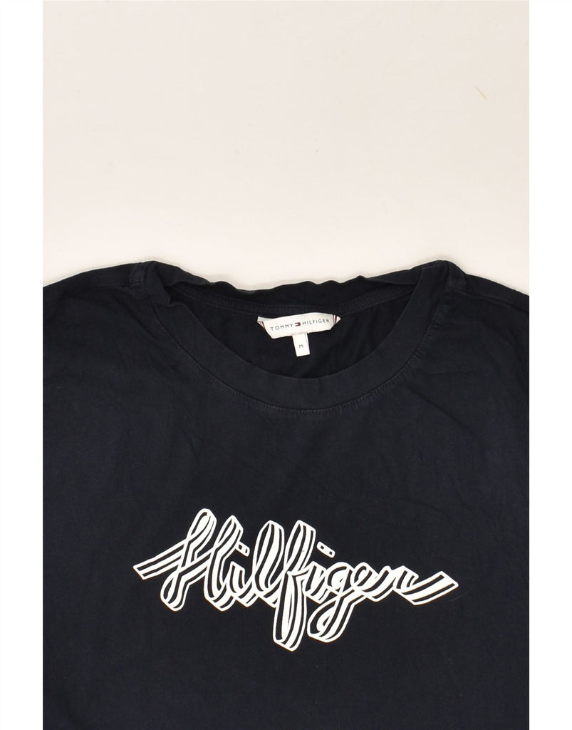 TOMMY HILFIGER Womens Graphic T-Shirt Top UK 14 Medium Navy Blue Cotton | Vintage Tommy Hilfiger | Thrift | Second-Hand Tommy Hilfiger | Used Clothing | Messina Hembry 