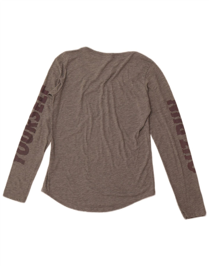 NIKE Womens Graphic Top Long Sleeve UK 10 Small Grey Polyester