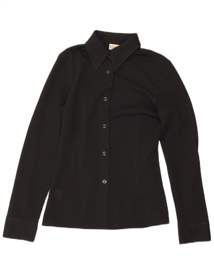 Stefanel Womens Shirt Blouse UK 10 Small Black Polyester