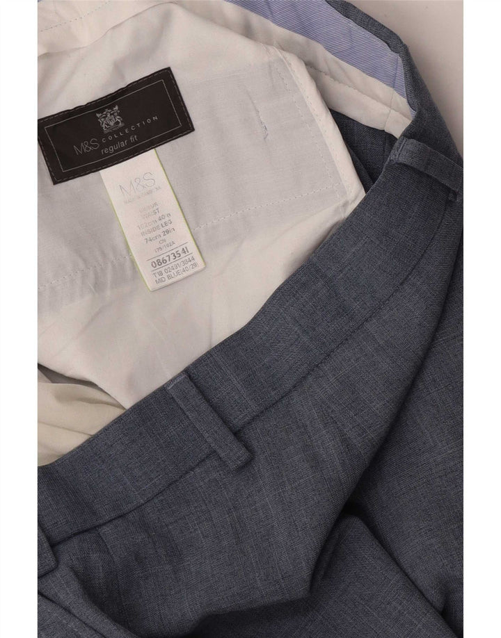 Marks & Spencer Mens Regular Fit Suit Trousers W40 L29 Navy Blue Polyester