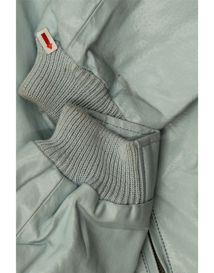 Vintage Womens Crop Faux Leather Bomber Jacket IT 44 Medium Blue