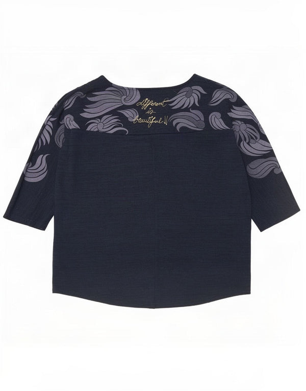 Desigual Womens Oversized Top 3/4 Sleeve UK 14 Medium Navy Blue Floral