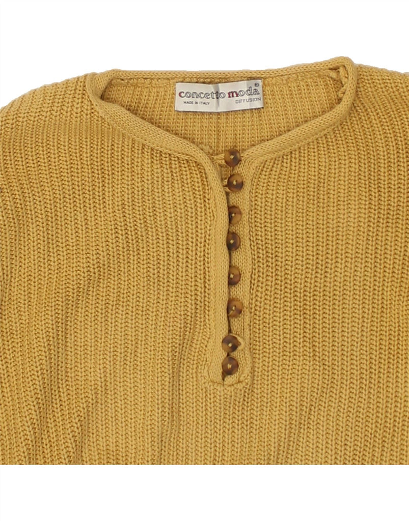 VINTAGE Womens Boat Neck Jumper Sweater UK 14 Medium Khaki Cotton | Vintage Vintage | Thrift | Second-Hand Vintage | Used Clothing | Messina Hembry 