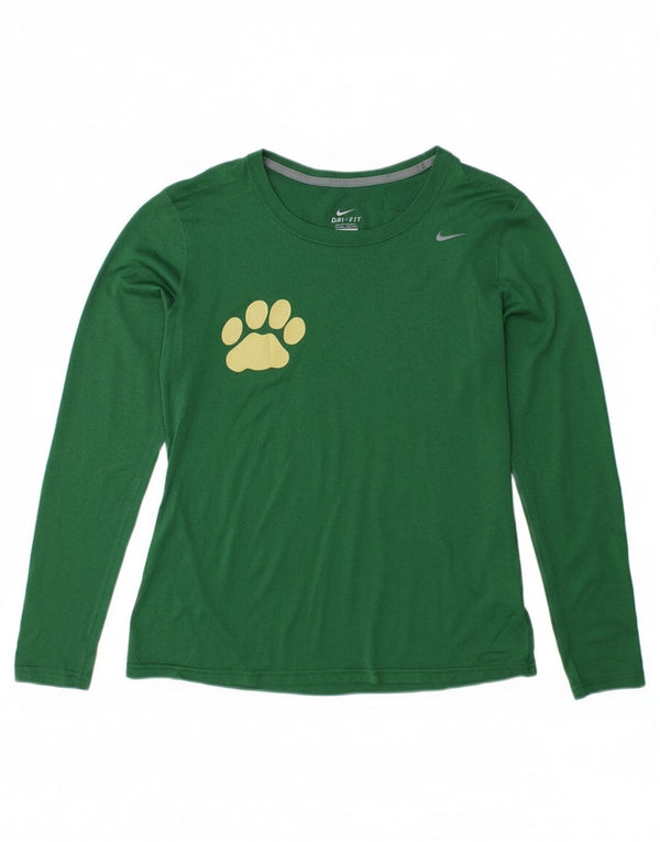 Nike Womens Dri Fit Top Long Sleeve UK 14 Medium Green Polyester