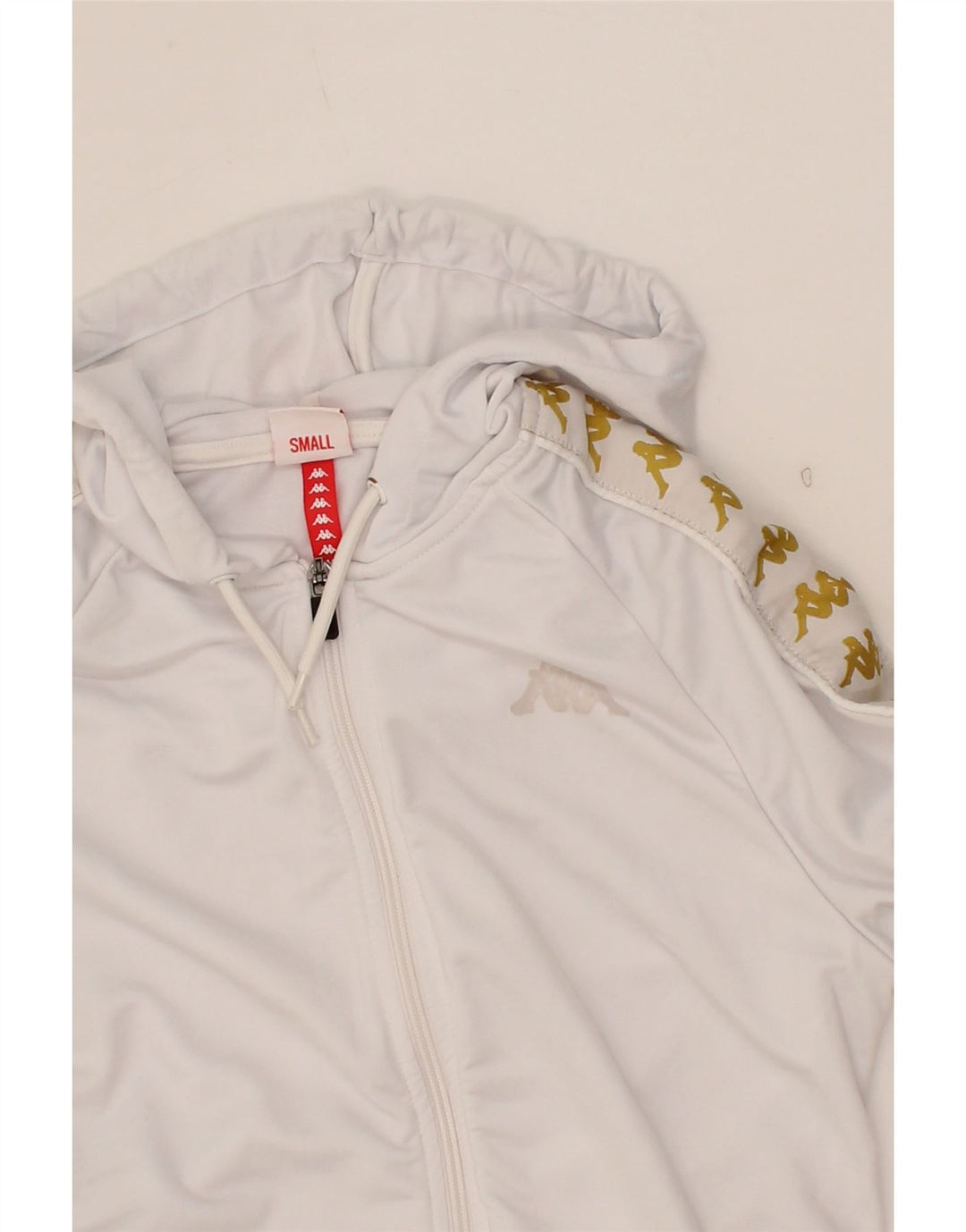 KAPPA Womens Graphic Zip Hoodie Sweater UK 10 Small White Polyester Vintage Kappa and Second-Hand Kappa from Messina Hembry 