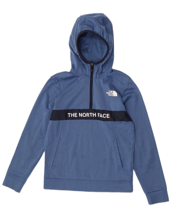 The North Face Boys Graphic Hoodie Jumper 14-15 Years XL Blue Colourblock