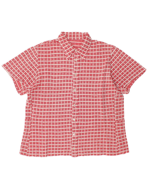 Vintage Womens Short Sleeve Shirt Blouse UK 16 Large Red Geometric