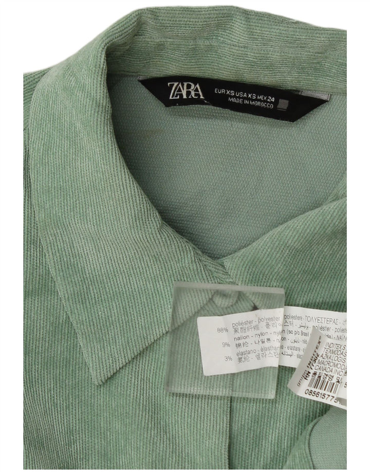 Zara Womens Oversized Corduroy Shirt UK 6 XS Green Polyester