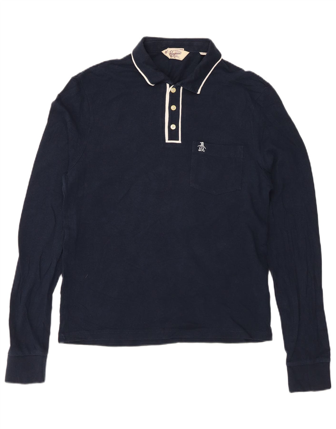 PENGUIN Mens Heritage Long Sleeve Slim Fit Polo Shirt Medium Navy Blue