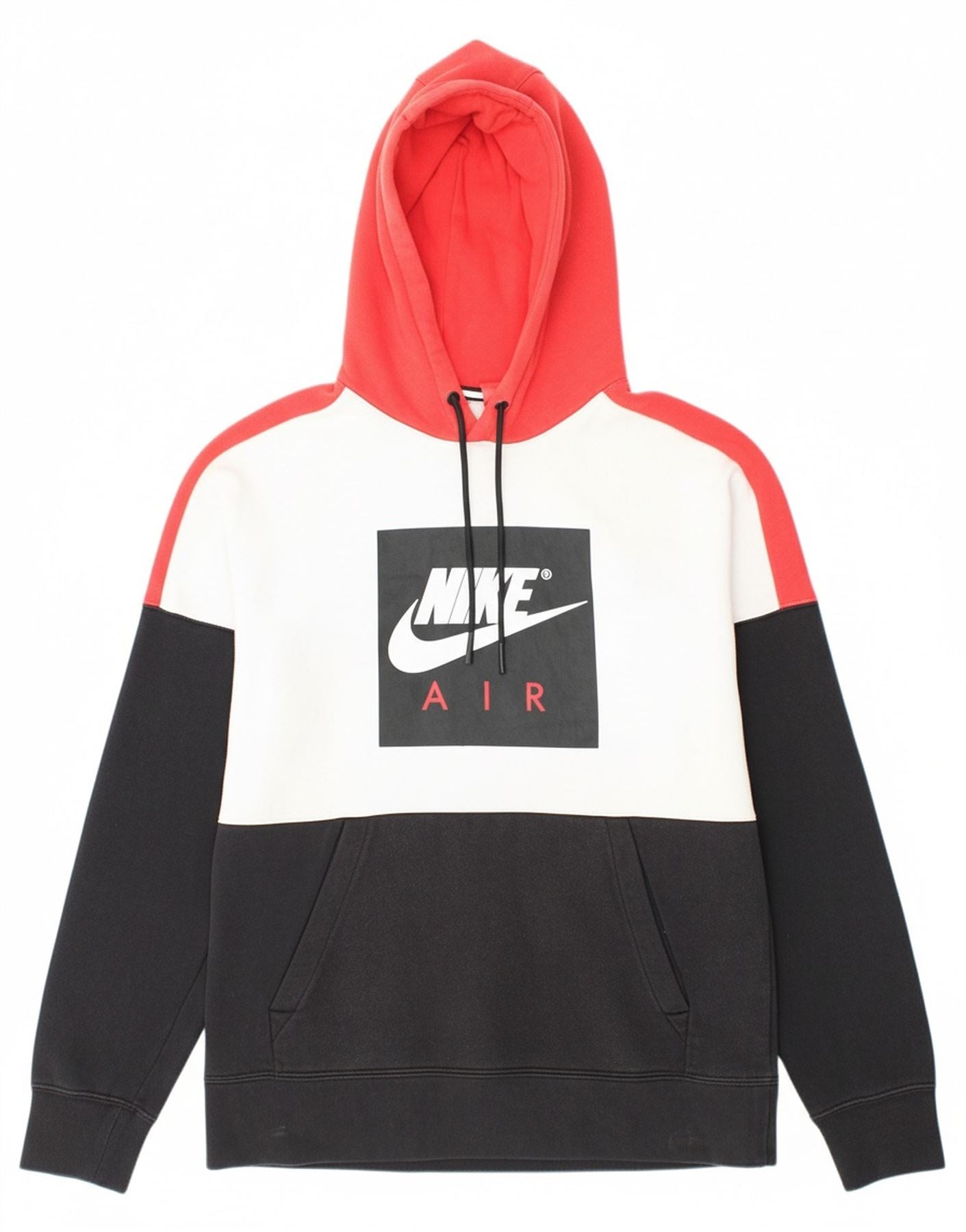 NIKE Mens Graphic Hoodie Jumper Small Black Colourblock Cotton