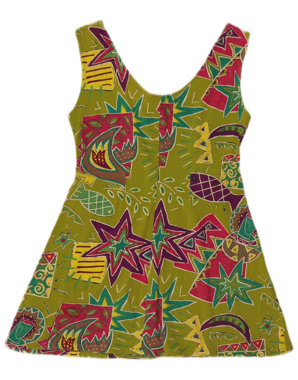 Carnet Womens Sleeveless Mini A-Line Dress UK 10 Small Green Geometric
