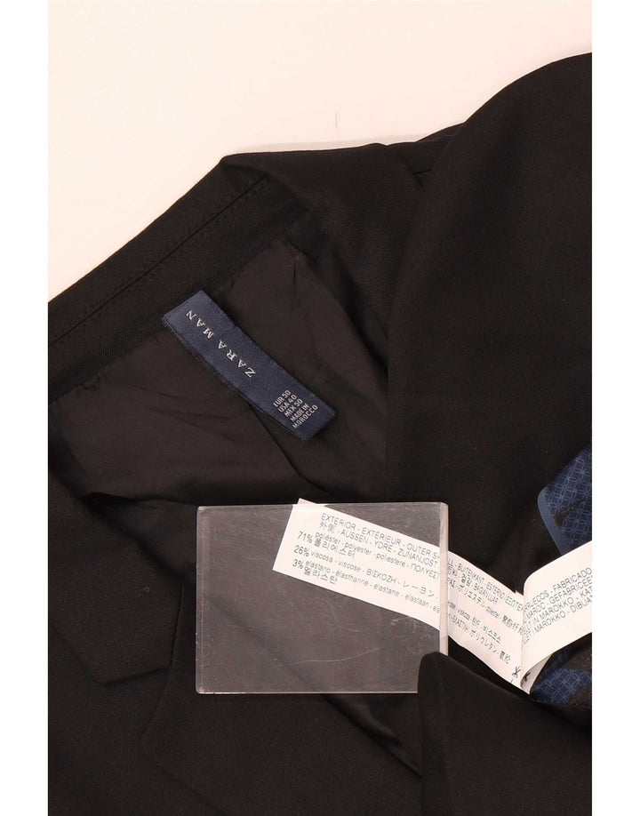 Zara Mens 2 Button Blazer Jacket EU 50 Medium Black Polyester