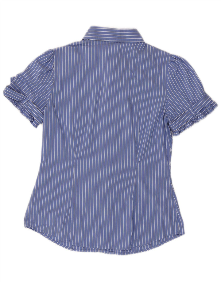 Benetton Womens Short Sleeve Shirt UK 10 Small Blue Striped