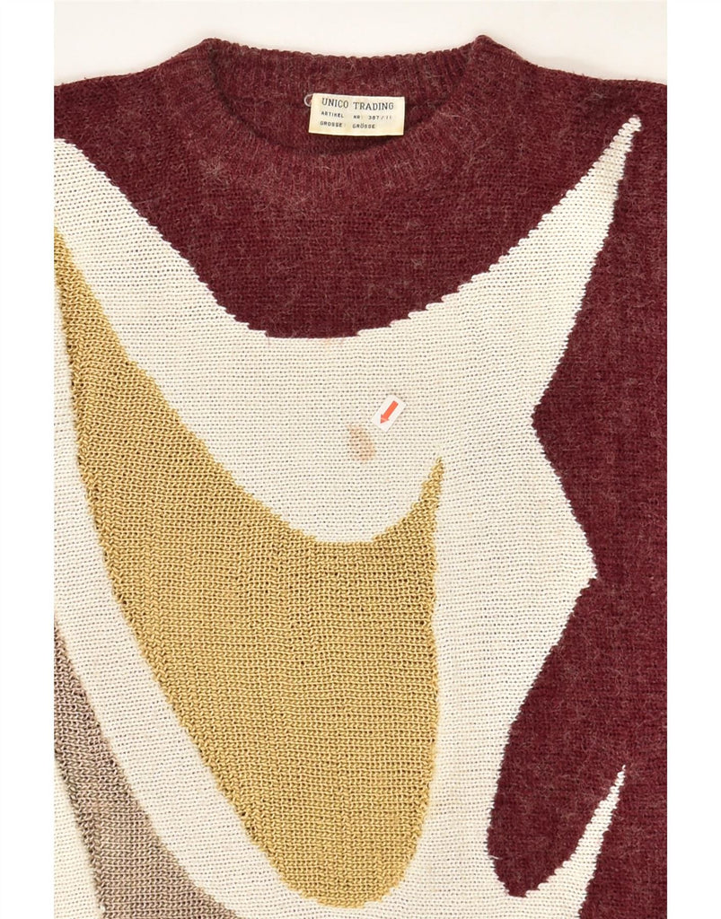 VINTAGE Womens Graphic Crew Neck Jumper Sweater UK 12 Medium Maroon | Vintage Vintage | Thrift | Second-Hand Vintage | Used Clothing | Messina Hembry 