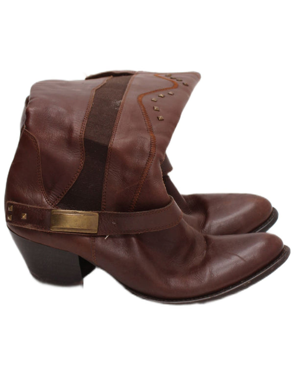 Vintage Womens Leather Cowboy Boots UK Size 6 Brown Western