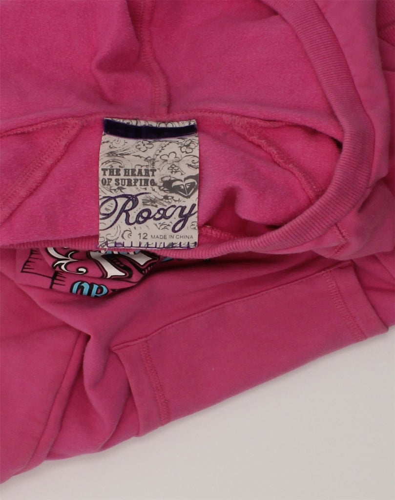 ROXY Girls Graphic Hoodie Jumper 11-12 Years Pink Cotton | Vintage Roxy | Thrift | Second-Hand Roxy | Used Clothing | Messina Hembry 